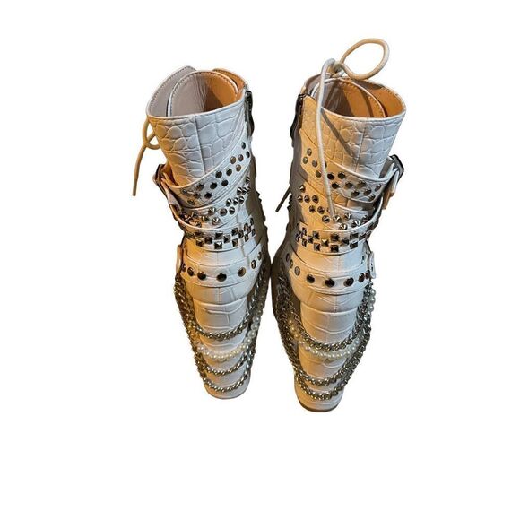 Azalea Wang - white alligator platform ankle boots- 6.5 - Picture 4 of 6
